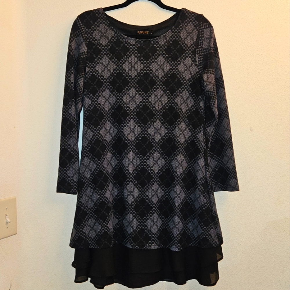 Reborn size L plaid faux layered grey black